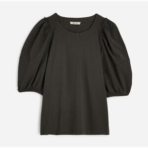 Madewell Puff-Sleeve Tee Sz L Dark Surplus Crewneck Relaxed Pullover Ruffle Trim